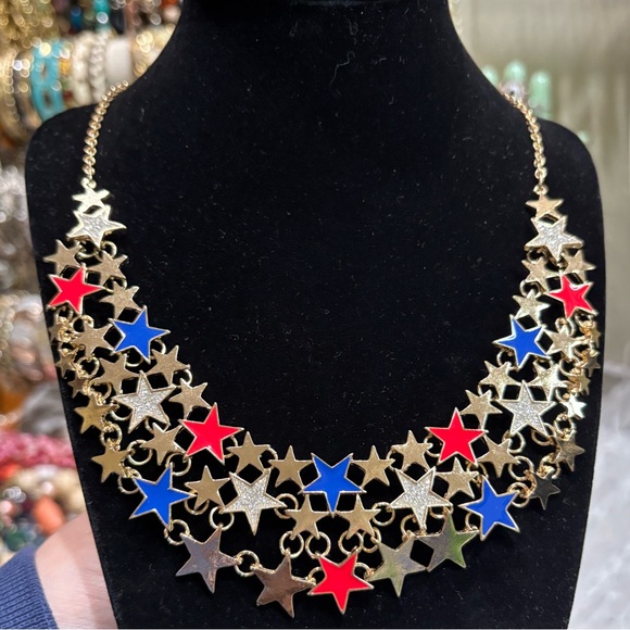 Americana Patriotic Necklace Red White Blue Stars American America 4th Of July - Picture 2 of 4
